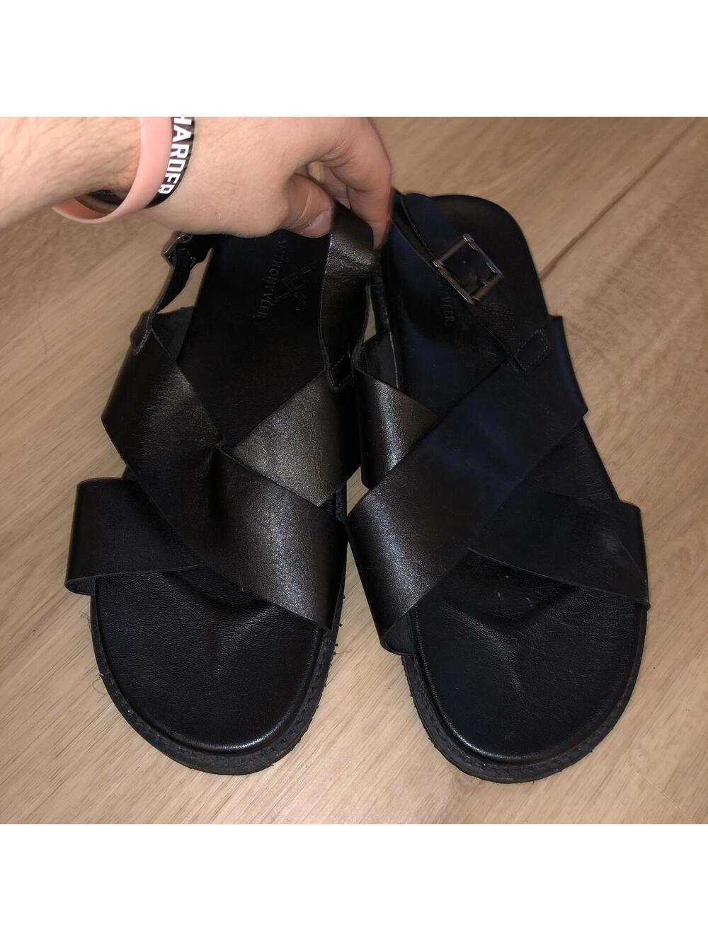 ANTHONY VEER LEATHER CANCUN BLACK CROSSROAD STRAP SANDALS SHOES MENS SIZE 11